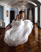 A-line Wedding Dress Spaghetti Strap With Lace Tulle BM bride