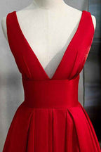Elegant Red Deep V Neck Sleeveless Backless A Line Prom Dress Online