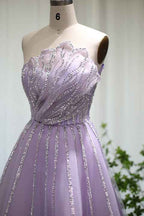 A Line Sleeveless Prom Dress Flower Strapless Tulle With Appliques Sequins