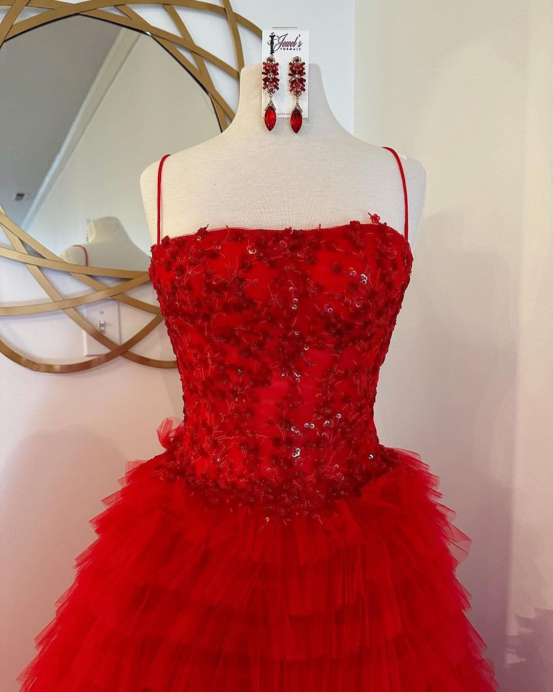 Lovely A-Line Tiered Sequins Tulle Long Prom Dress BM bride