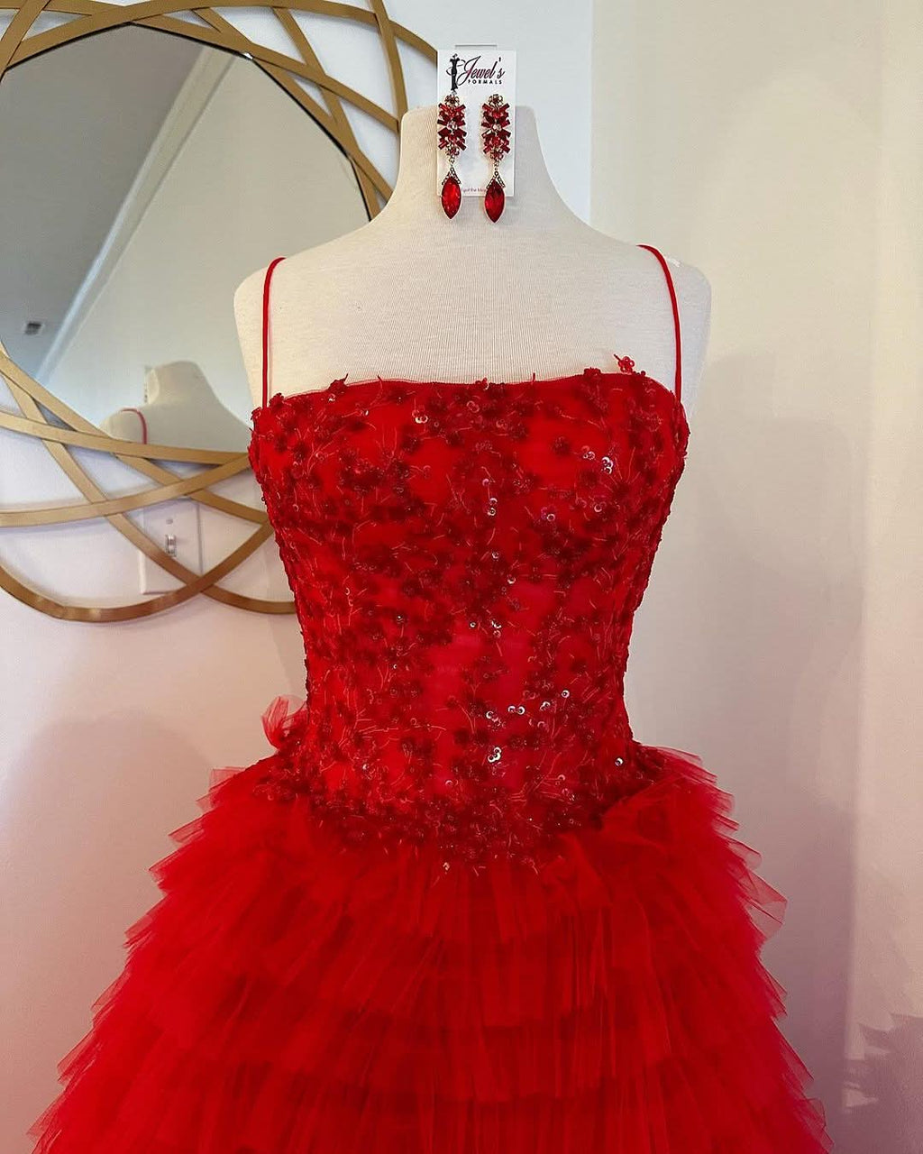 Lovely A-Line Tiered Sequins Tulle Long Prom Dress BM bride