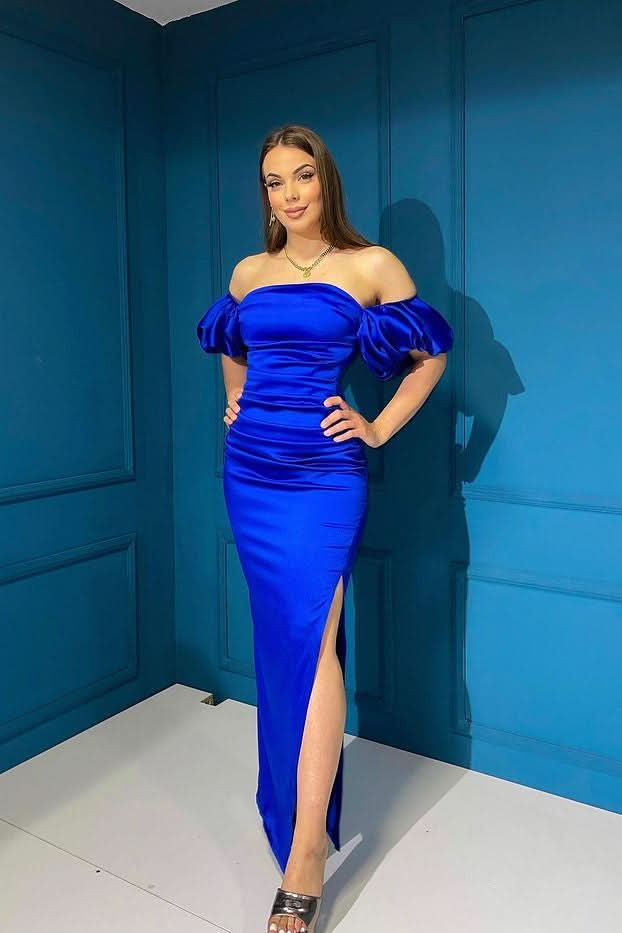 Elegant Off-The-Shoulder Bubble Sleeve Mermaid Evening Dress Online BM bride