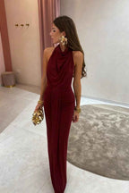 Halter Sleeveless Backless Long Prom Dress With Pleated Ruffles