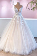 Sweetheart Backless A-Line Wedding Dress with Ruffles, Lace Appliques, and Tulle BM bride