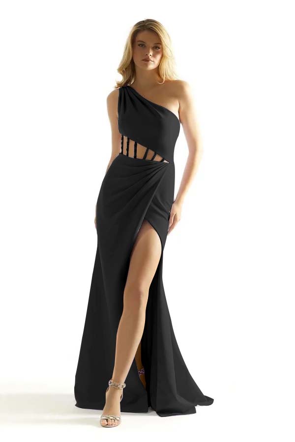 One Shoulder Sleeveless Long Mermaid Prom Dress With Split Pleated BMBRIDE