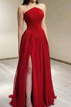 Strapless Sleeveless Long Prom Dress With High Split Ruffles