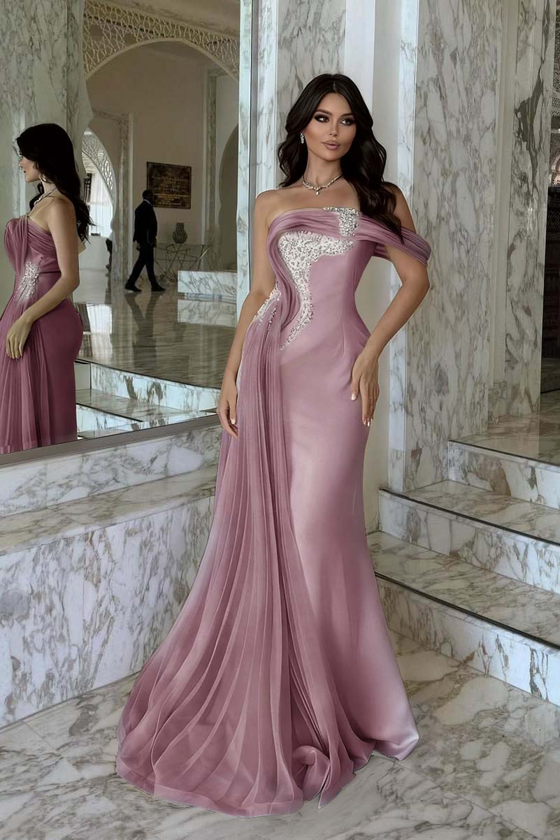 One Shoulder Sleeveless Long Mermaid Prom Dress With Beading BMBRIDE