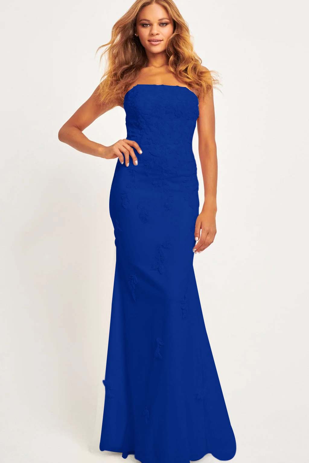Strapless Sleeveless Long Mermaid Prom Dress With Appliques BMBRIDE