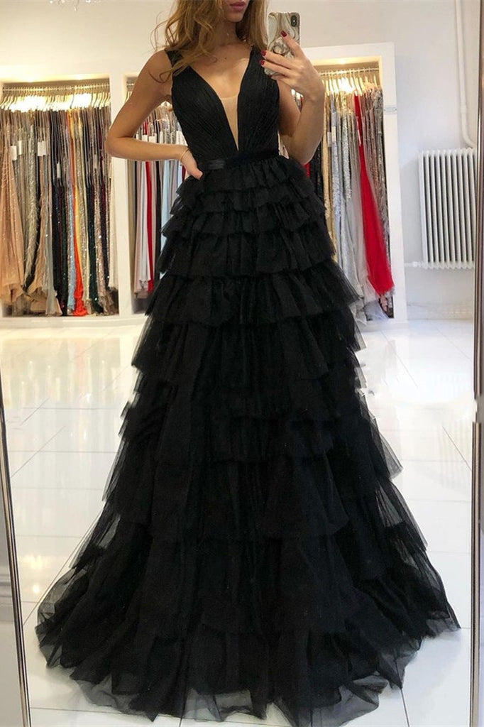 Sleeveless Evening Dress Layered V-Neck BM bride