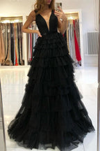 Sleeveless Evening Dress Layered V-Neck BM bride
