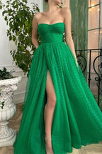 Glamorous Green Sleeveless Sweetheart Tulle Prom Dress with Split BM bride