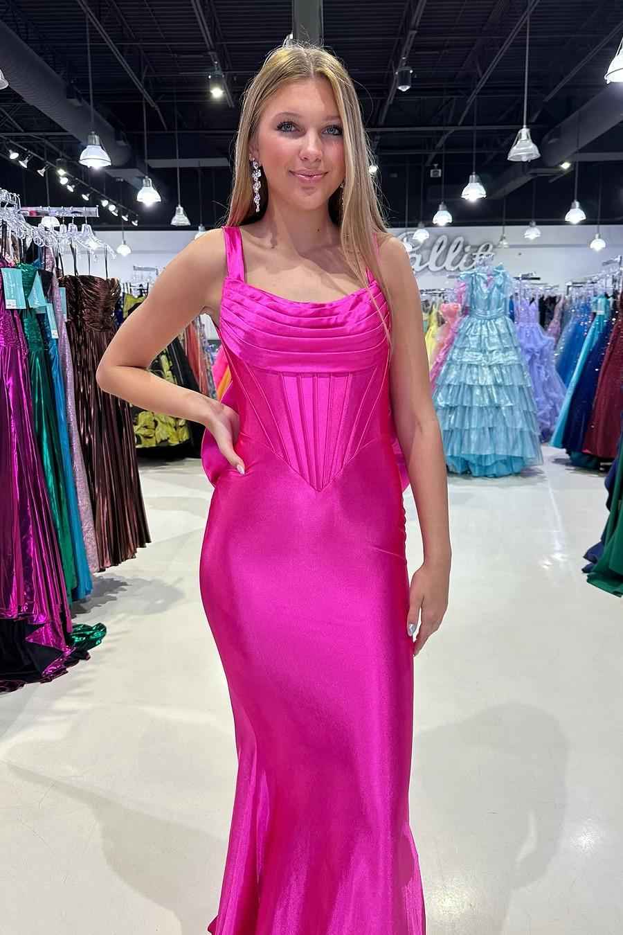 Spaghetti Strap Sleeveless Mermaid Long Prom Dress With Bowknot