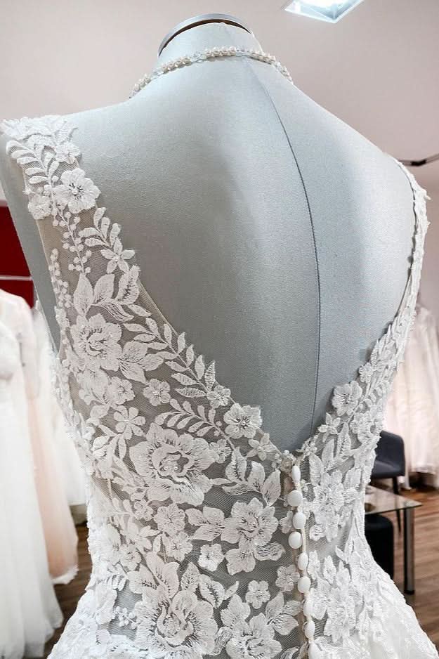 Eye-catching Long A-line Wedding Dresses With White Ruffles Tulle Lace BM bride