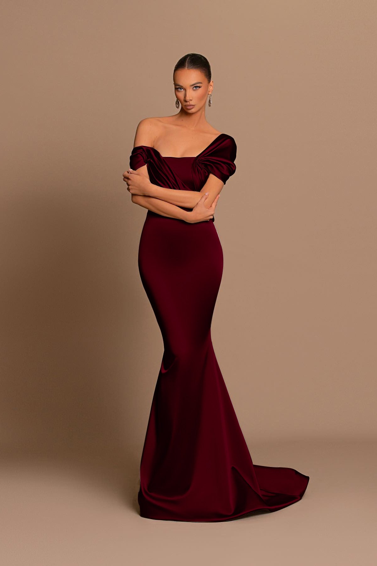 Glamorous Gray Off the Shoulder Mermaid Prom Dress With Pleated BMBRIDE