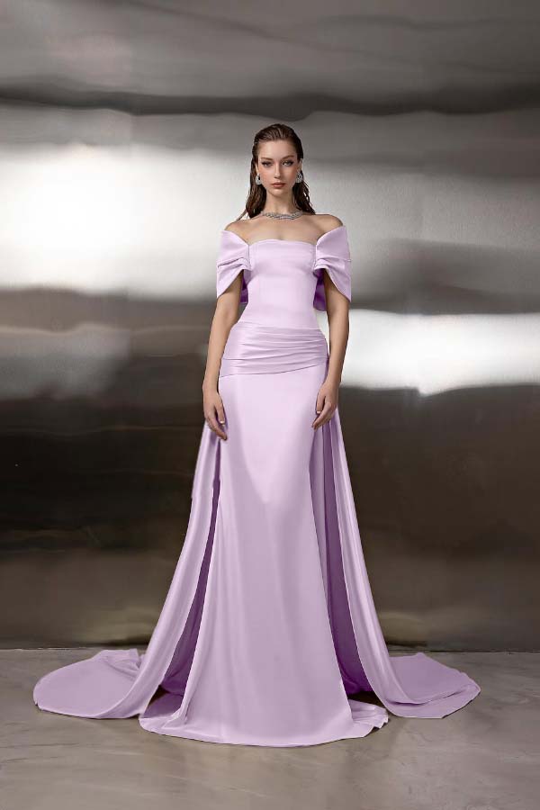 Off the Shoulder Sleeveless Long Mermaid Prom Dress With Pleated BMBRIDE