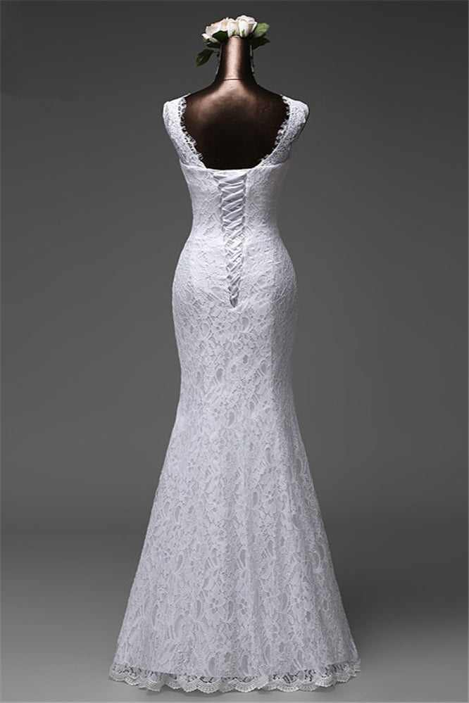 Jewel Neck Floor-Length Mermaid Wedding Dress with Lace BM bride