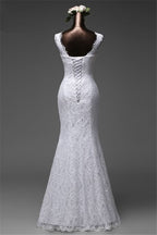 Jewel Neck Floor-Length Mermaid Wedding Dress with Lace BM bride