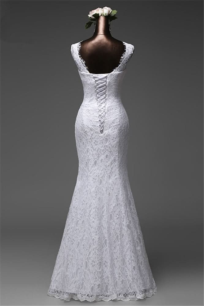 Jewel Neck Floor-Length Mermaid Wedding Dress with Lace BM bride