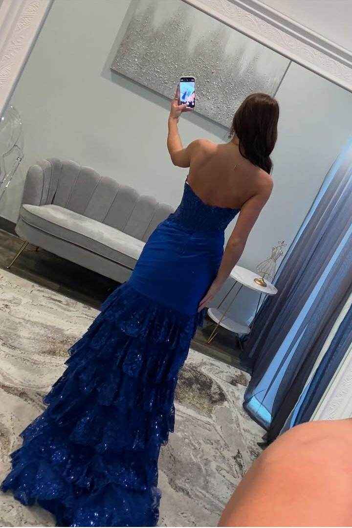 Sleeveless Strapless Long Split Prom Dress With Sequins Pleated