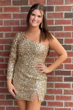 Blue Sequins Homecoming Dress with Sleeves Bmbride