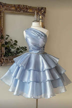 One Shoulder Sleeveless Short  Prom Dress With Pleated Ruffle