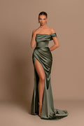 Glamorous Green One-Shoulder Strapless Long Mermaid Prom Dress With Split BMBRIDE