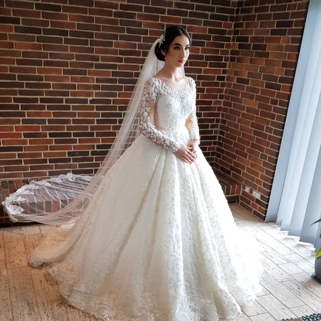 Elegant Long Sleeve Lace Princess Wedding Dress BM bride