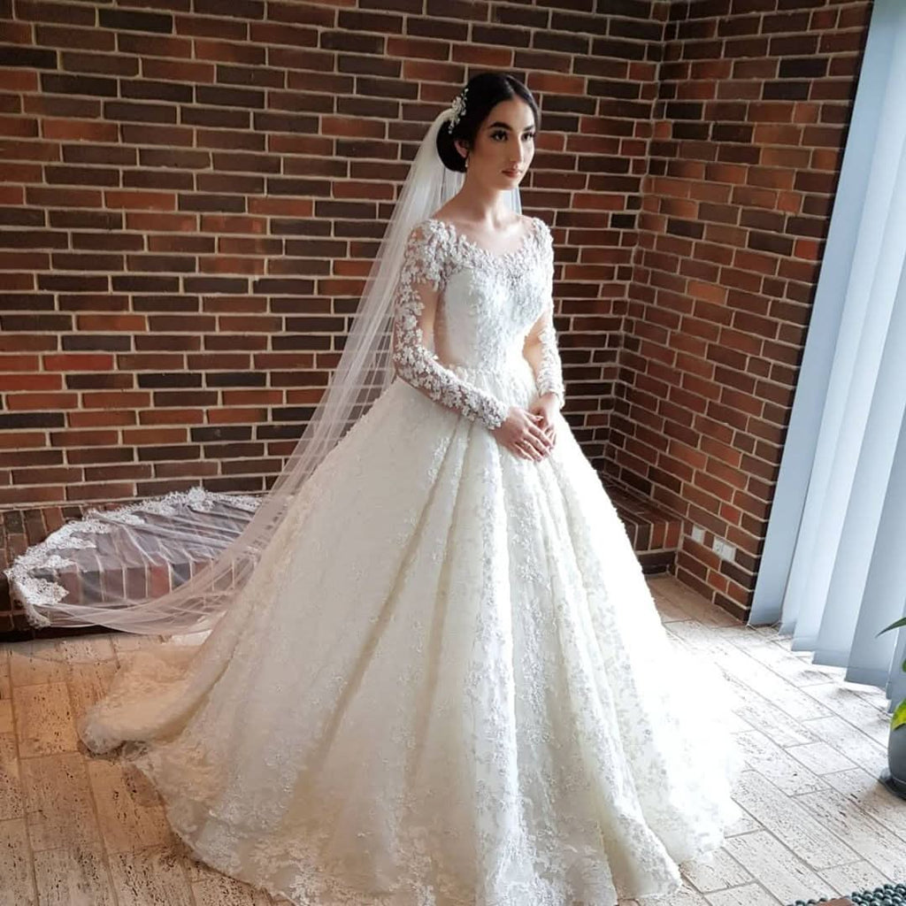 Elegant Long Sleeve Lace Princess Wedding Dress BM bride