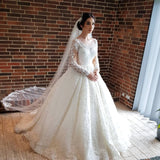 Elegant Long Sleeve Lace Princess Wedding Dress BM bride