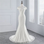 Off-the-Shoulder Long Mermaid Wedding Dress with Lace BM bride