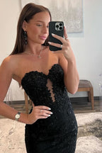 Elegant Black Sweetheart Lace Appliques Mermaid Long Prom Dress for a Classic Look BM bride