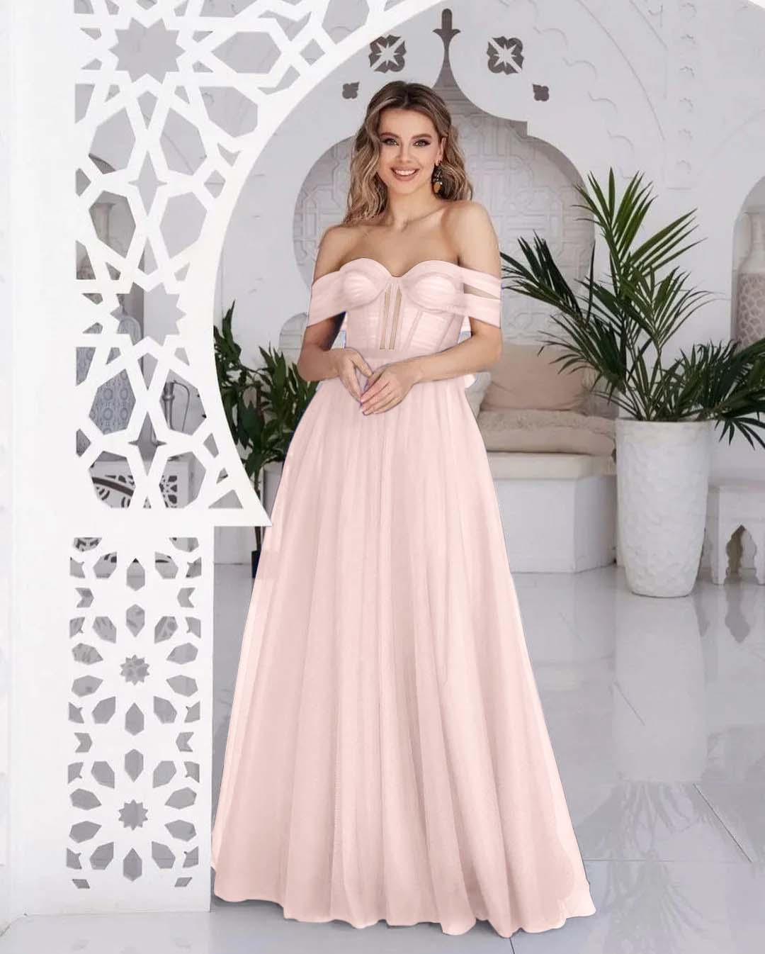 Stunning Tulle Off the Shoulder Sweetheart Strapless Royal Blue Prom Dress BMBRIDE