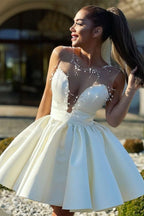 Seraphina |A-Line Illusion Neck Ivory Short Homecoming Dress with Beads BM bride