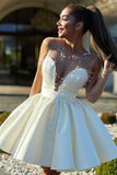 Seraphina |A-Line Illusion Neck Ivory Short Homecoming Dress with Beads BM bride