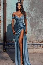 Stunning Mermaid Satin Long Prom Dress with Slit BM bride