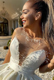 Seraphina |A-Line Illusion Neck Ivory Short Homecoming Dress with Beads BM bride