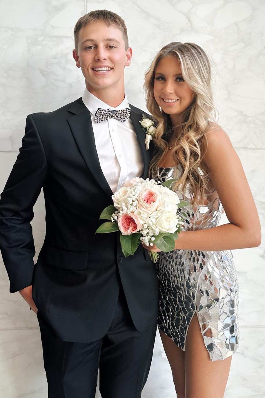 Sparkling Blue Mini Homecoming Dress with Cut Glass Mirror Straps and Slit BM bride