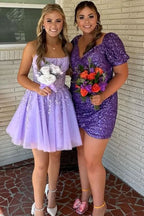 Shimmering Blue Sequin Tight Spaghetti Straps Homecoming Dress with Flounce Hem BM bride