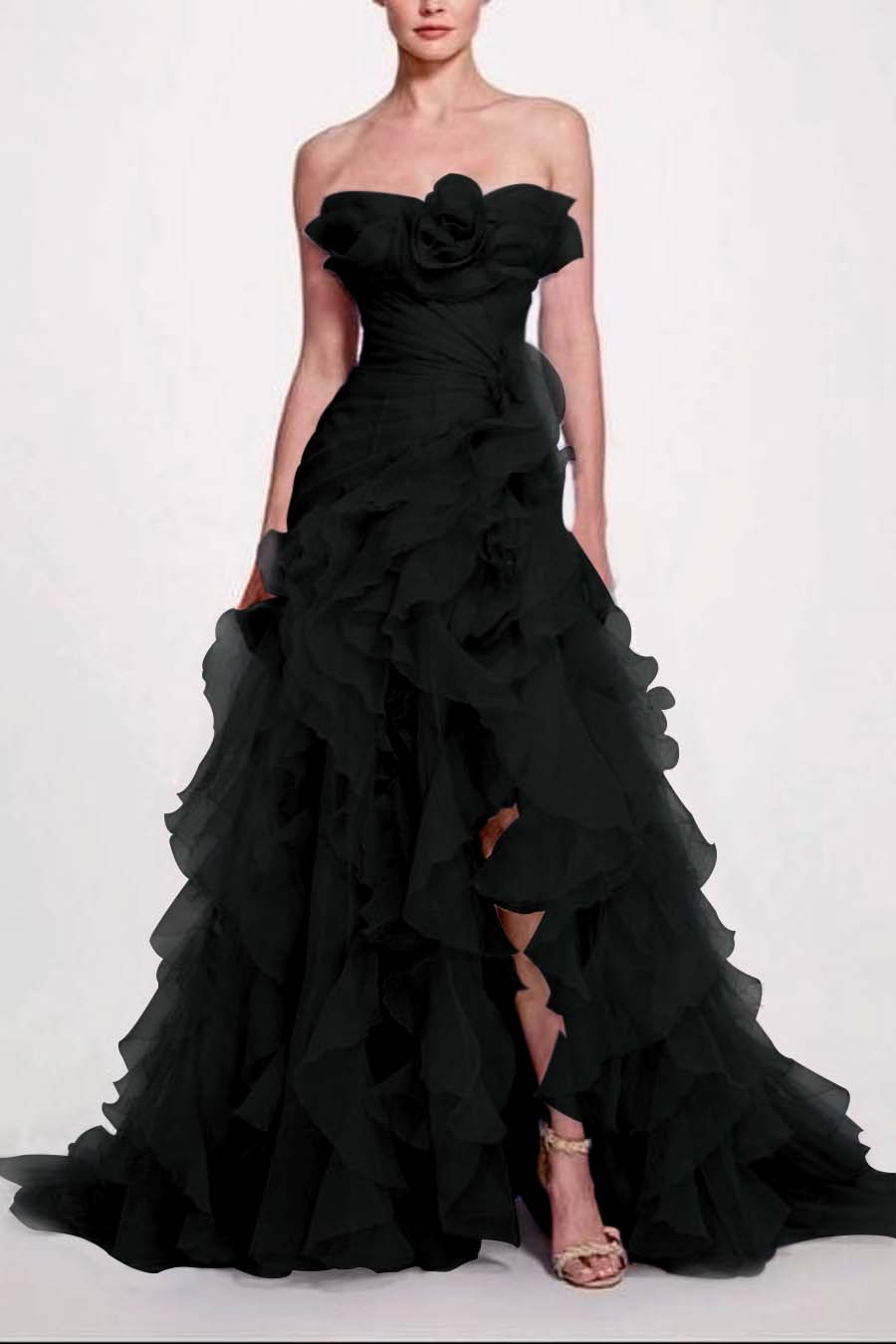 Strapless Sleeveless Long High Split Prom Dress With Pleated BMBRIDE