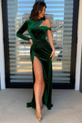 Dark Green One-Shoulder Mermaid Evening Dress BM bride