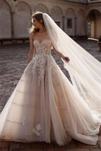 Glamorous Sweetheart Tulle Princess Wedding Dress with Lace Appliques BM bride