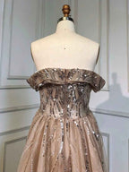 Graceful Bead Embroidery Off the Shoulder Strapless Green Long Prom Dress