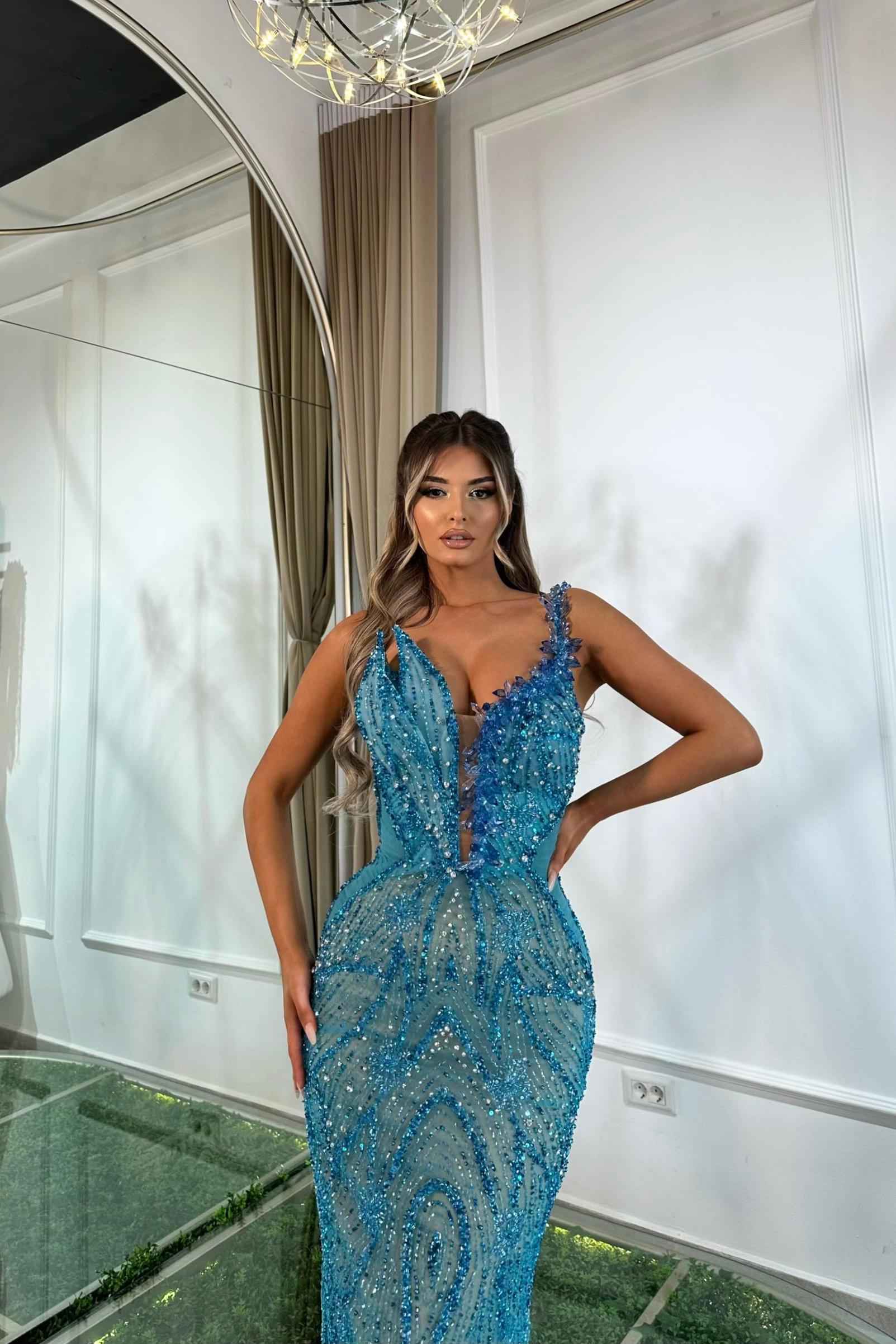 One Shoulder Sleeveless Long Mermaid Prom Dress With Beading