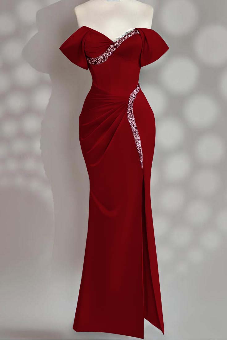 Sleeveless Off the Shoulder Long Mermaid Prom Dress With Beading BMBRIDE