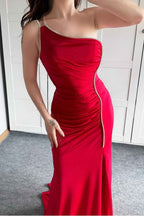 One Shoulder Sleeveless Mermaid Split Long Prom Dress With Sequins