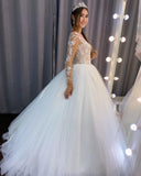 A-Line Tulle Long Sleeves Wedding Dress With Lace BM bride