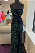 Glamorous Mermaid Spaghetti Strap Prom Dress Long Split With Sequins