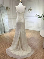 Gorgeous Beaded Sequin Mermaid Prom Dress with High Slit BM bride