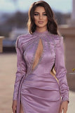 High Neck Long Sleeves Mermaid Prom Dress with Split BM bride
