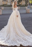 Off-the-Shoulder A-Line Long Sleeve Mermaid Wedding Dress with Train BM bride